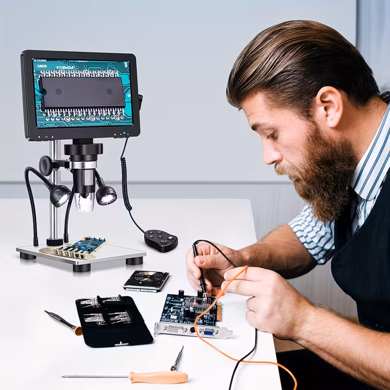 9 digital microscope featuring a 7 inch ips display 16mp resolution and 1200x hd magnification designed for examining error it an lcd for soldering tasks suitable for adults with 10 led lights Product details 1