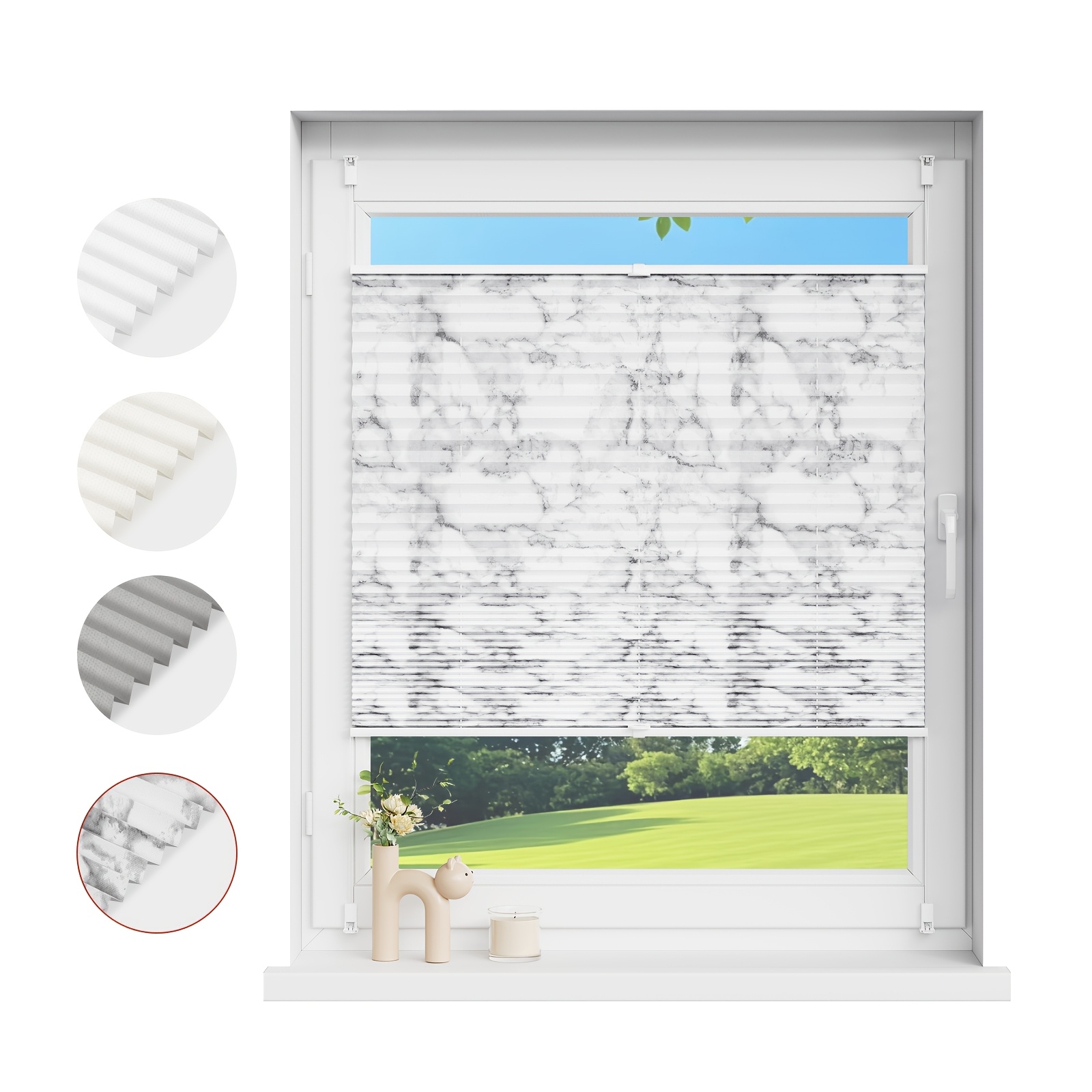 No-drill Clamp-on Printed Pleated Roller Shade, Light Transmitting Curtain With Privacy And Sun Protection, For Bedroom, Office, Kitchen