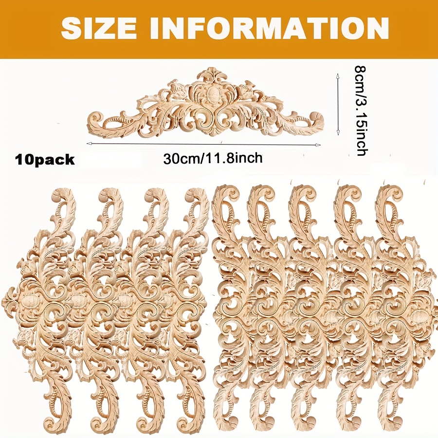 10pcs   unpainted wood appliques intricate carved onlays for   decor ideal for furniture cabinet dresser bed wall unfinished wooden embellishments enhances any room with elegant style decorative appliques   accessory intricate detailing decorations for home