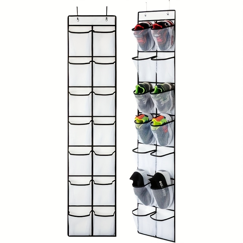 TEMU 1pc Over-the-door Hanging Shoe Organizer With 14/24/35 Pockets - Heavy-duty Plastic Space-saving Closet & Entryway Storage Rack, Breathable Mesh