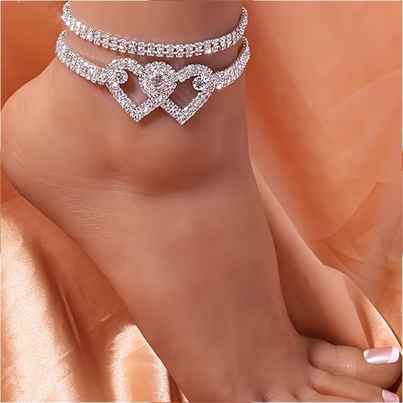 

2pcs Rhinestone Ankle Bracelet For Women, Adjustable Silver Glitter Tennis Anklet, Glitter Cubic Zirconia Diamond Anklet Anklet Jewelry Gift