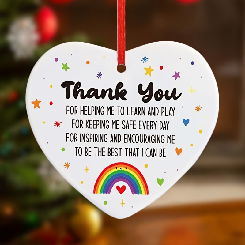 

Thank You Heart-shaped Ceramic Ornament - Gratitude Keepsake For Teachers, Family, Friends, Coworkers - Inspirational Hanging Decoration For Christmas, Birthday, Thanksgiving Teacher Appreciation Gift