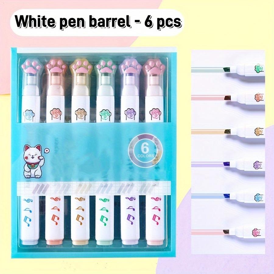 Image of 6-pack Cute Cat Paw Neon Pens High Aesthetic Student Use Colored Pens For Note-taking Highlighting Markers Morandi Multi-colors Neon Pens Large Capacity For Note-taking Special Hand Account Pens