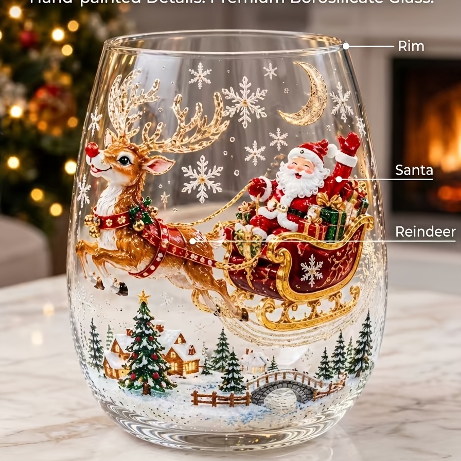 TEMU Hand-painted 3d Snowman Stemless Wine Glass - Glass Cup Suitable For Christmas Gifts, Winter Parties, Round Tie-dye Snowman With Lip Contact