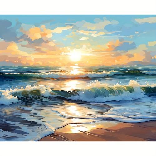 professional art use 2d digital painting kit diy craft beginner friendly starter kit diy tool set 40x50cm 16x20inch frameless home decor diy gift sunset ocean waves for college students high school students art students