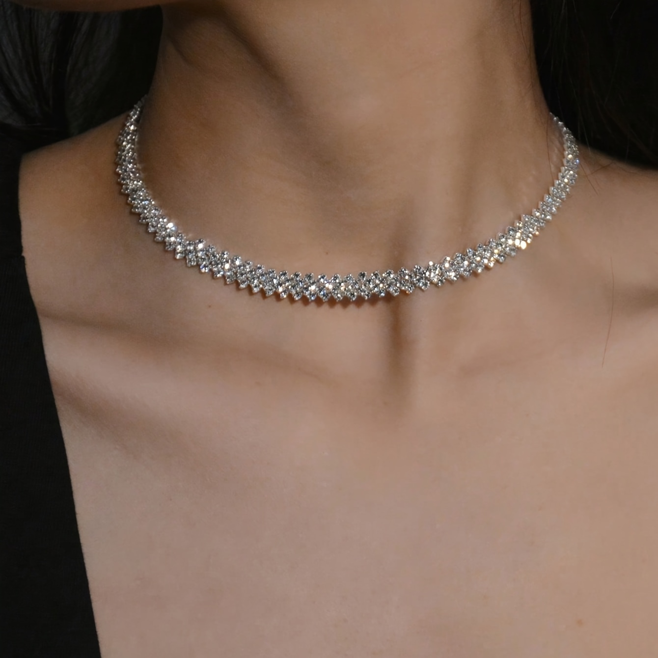 TEMU 1 collar de cadena de garra con diamantes de brillantes y de lujo, cadena de diamantes de , adecuado para mujeres, ideal para , compromisos y