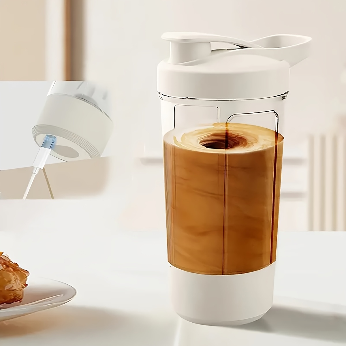1pc Taza Mezcladora Eléctrica Portátil USB - Operación Automática con Un Toque, Transparente con Marcas de Medición, Mini Batidora de Mano de PP Grado Alimenticio para Leche/Proteínas, Café, Batidos, Mezcla Rápida (USB, No)