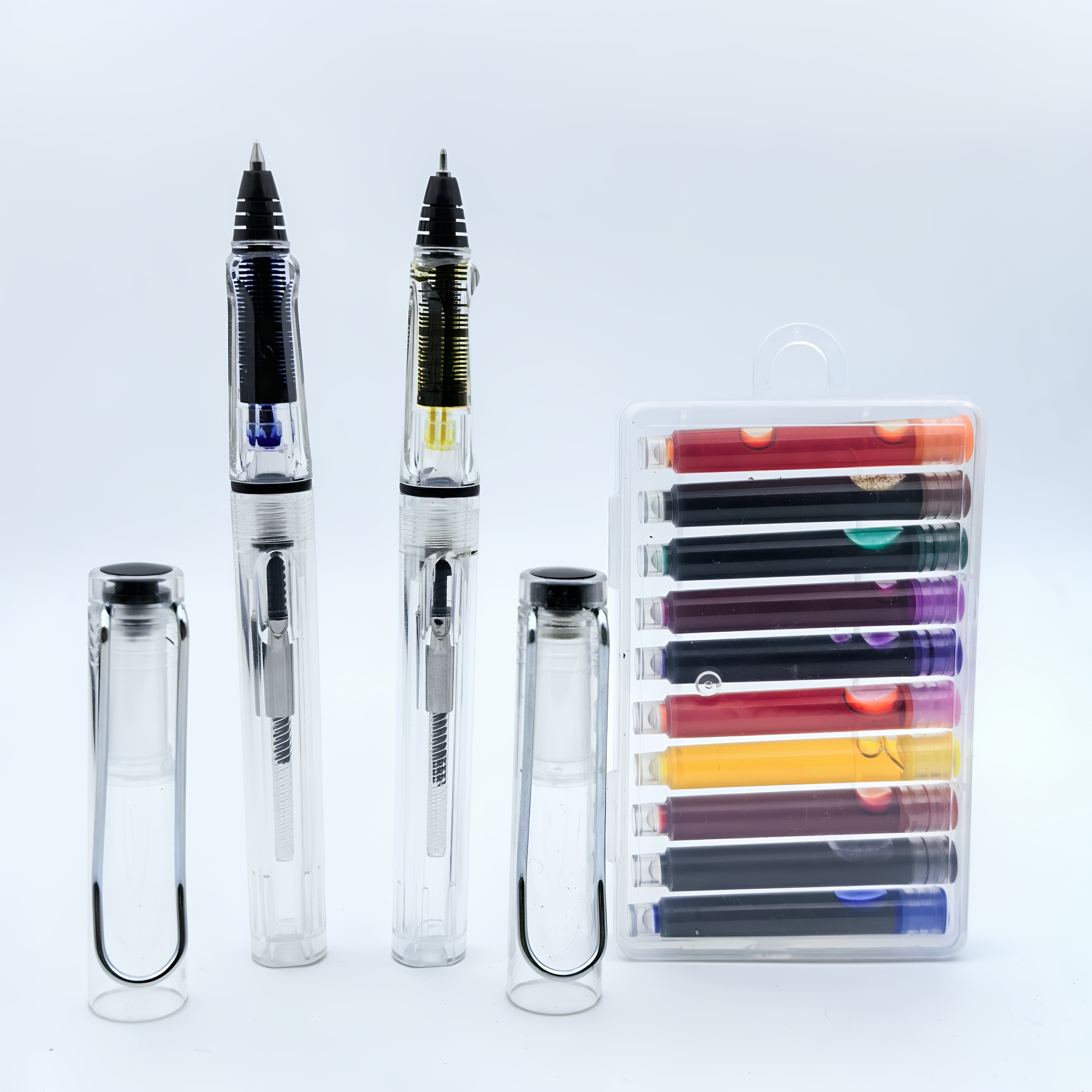 TEMU 2pcs Transparent Reusable Filling Ballpoint Pen, With Ink Absorption Function, Replaceable Ink, 0.5mm Ballpoint Pen Tip, Office And School