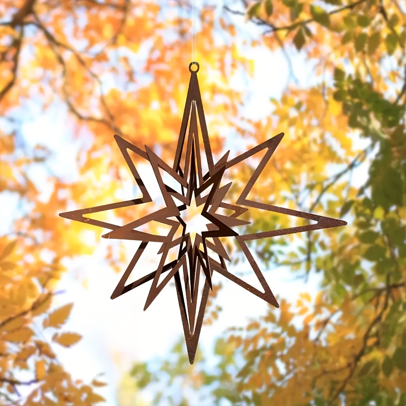 TEMU Rusted Metal Spiral Star Decorative Weather Vane - 25.02 Cm Diameter, Suitable For Outdoor Garden Decoration, For Patios, , Windows, Indoor And
