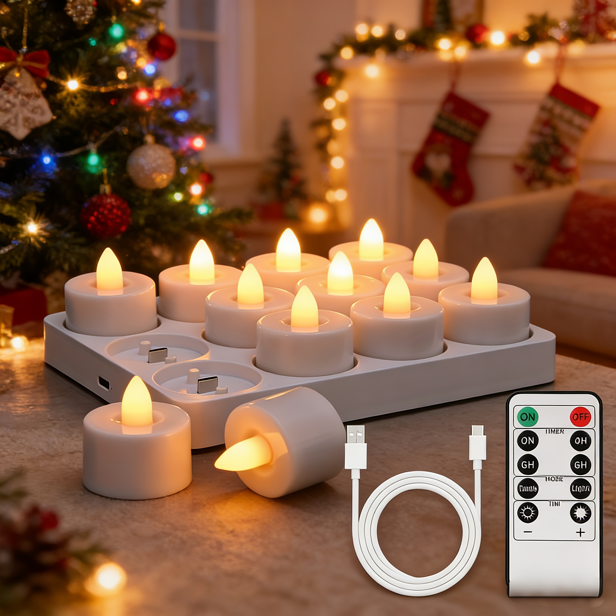 12-Pack KagoLing Rechargeable Flame-Free LED Tea Light Candles