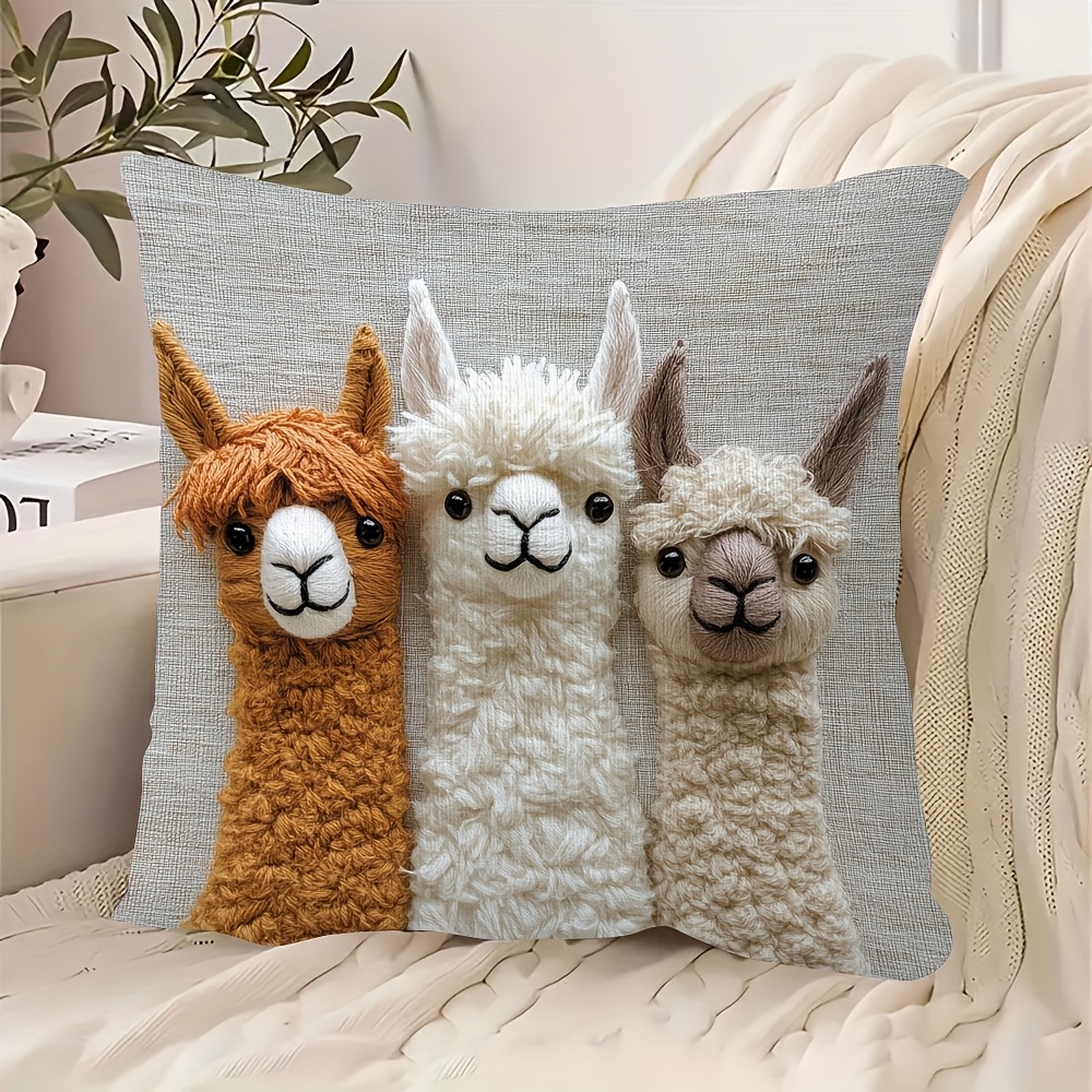 

1pc 18x18 Inch Vintage Alpaca Friends Double-sided Printed Throw Pillow Cover - , Zipper Closure, Decorative Cushion For All Room Types, Polyester, No Embroidery, Hand Wash Only, Decorative Pillows