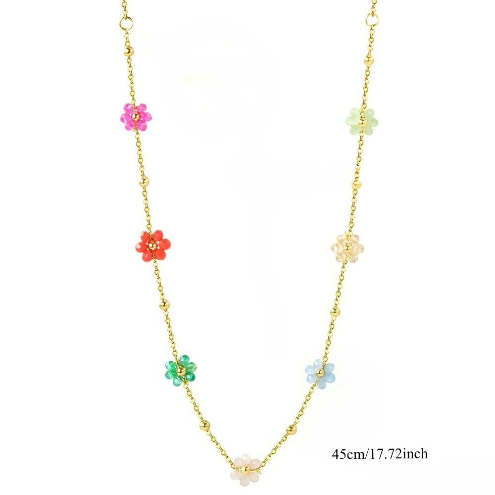 Colorful Crystal Flower Necklace, Dainty Gift