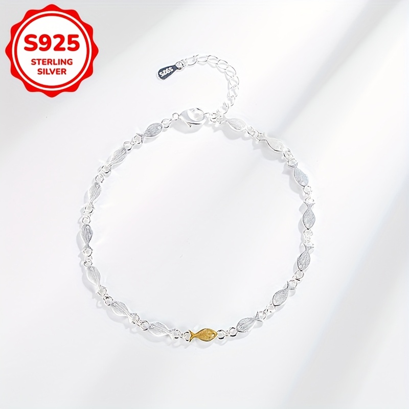 S925 Silver Two Spliced Fish Bracelet
