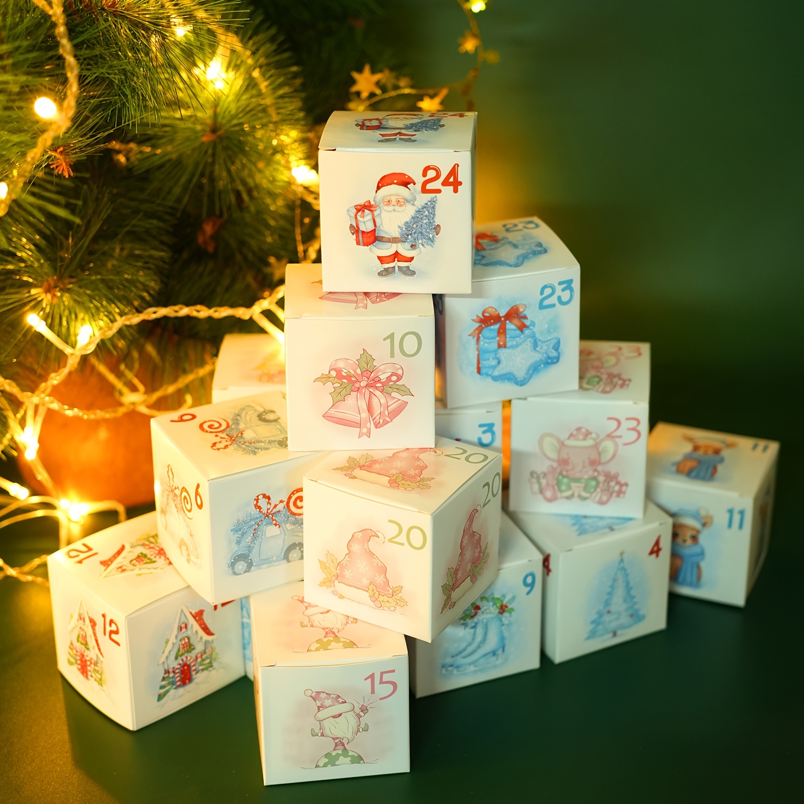 

Calendrier de l'Avent de Noël de 24 pièces - Boîtes à Bonbons pour , Boîtes Cadeaux Réutilisables pour Fêtes de Noël, Contenants en Papier avec Numéros