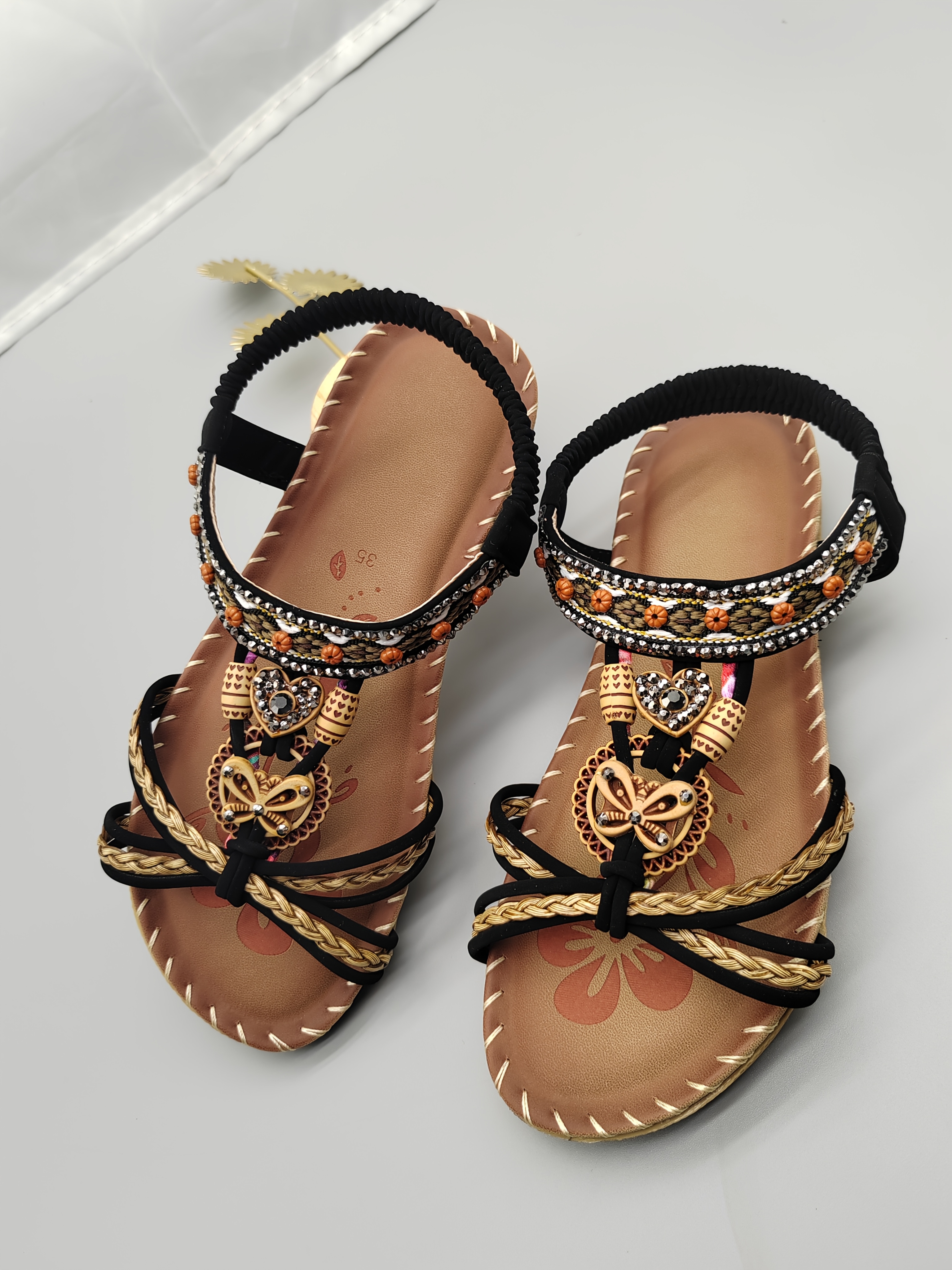 Women'S Bohemian Sandals - Open-Toe Flat Beach Shoes with Ankle Strap, Cushioned Insole & Non-Slip Sole - Lightweight Summer Footwear for Pool, Beach