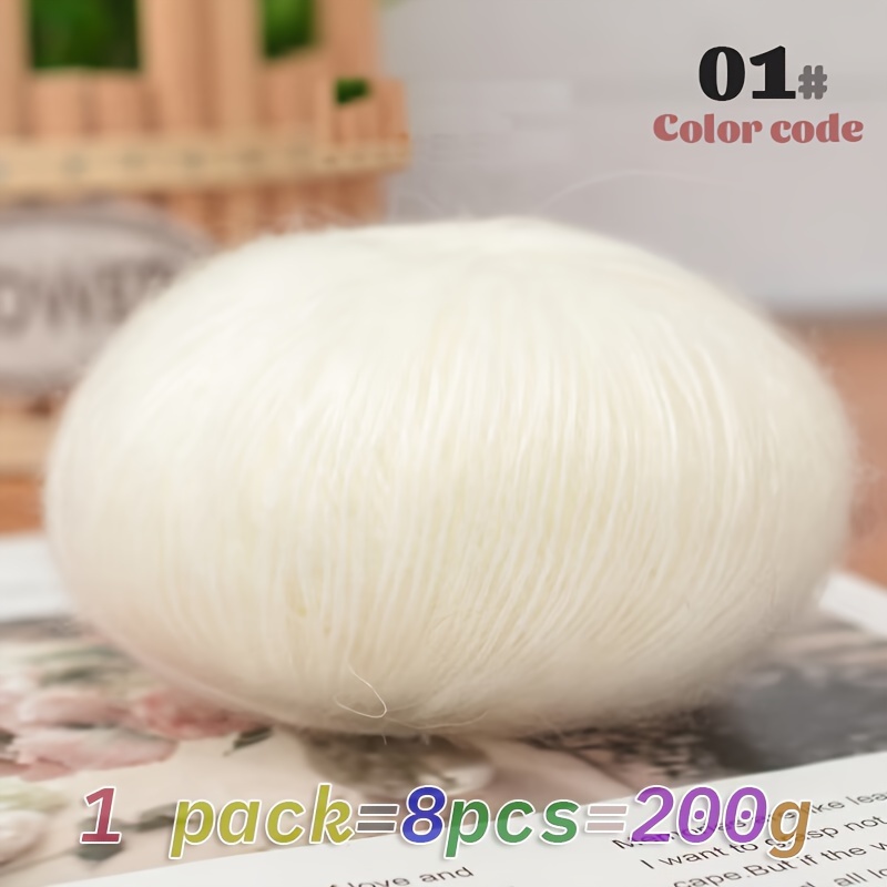 Image of Mohair Long-pile Fine Yarn Hand Knitting Crochet Making Hollow Semi-transparent Fashion Women's Sweater Material Shawl Scarf Yarn Ball 8pcs/pack