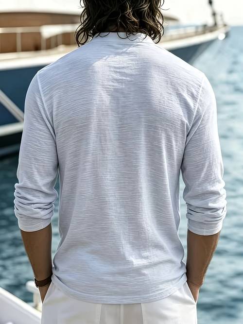 camiseta henley de punto de moda para hombre con cuello , cordón y larga