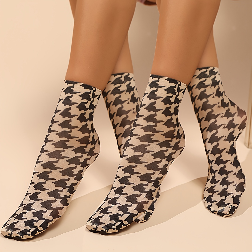 E-shop 2 Paar Hahnentritt-Knöchelsocken, Damen Sommer Leopardenmuster Knöchelsocken, Unisex Mode Hoch-elastische Futter-Socken