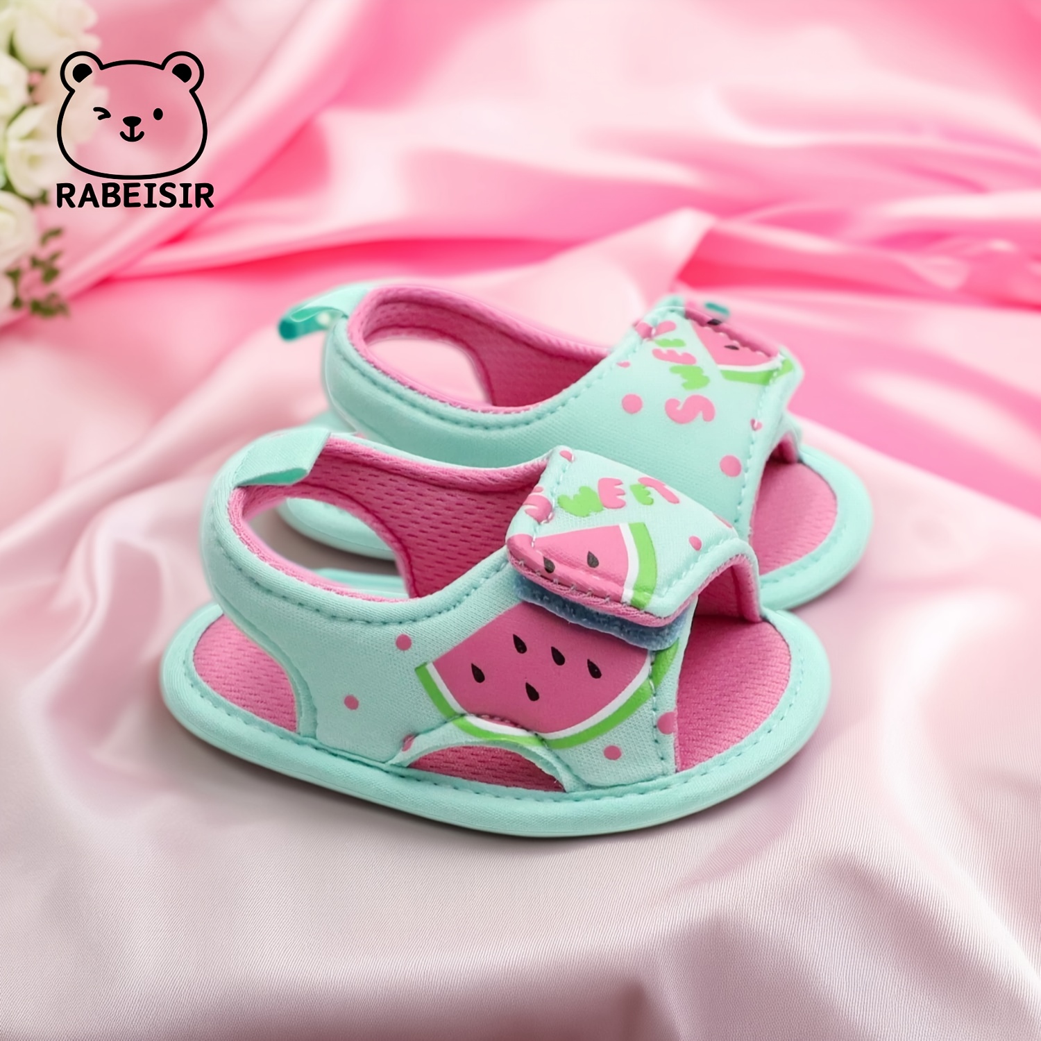 RABEISIR Adorable Mermaid & Watermelon Baby Walker Sandals - Breathable, Non-Slip Soft Sole Shoes with Easy Hook-and-loop Fastener Strap - Perfect for Spring/Summer Daily Wear & Vacation Outfits, Toddler Sandals