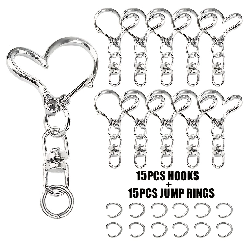 Image of 30pcs Shaped Keychain Clips With Lobster Clasps - Alloy Spring Clasp Charms For And Crafts, Diy Crafts, Beading Storage (includes 15pcs Keychains 15pcs Jump Rings)