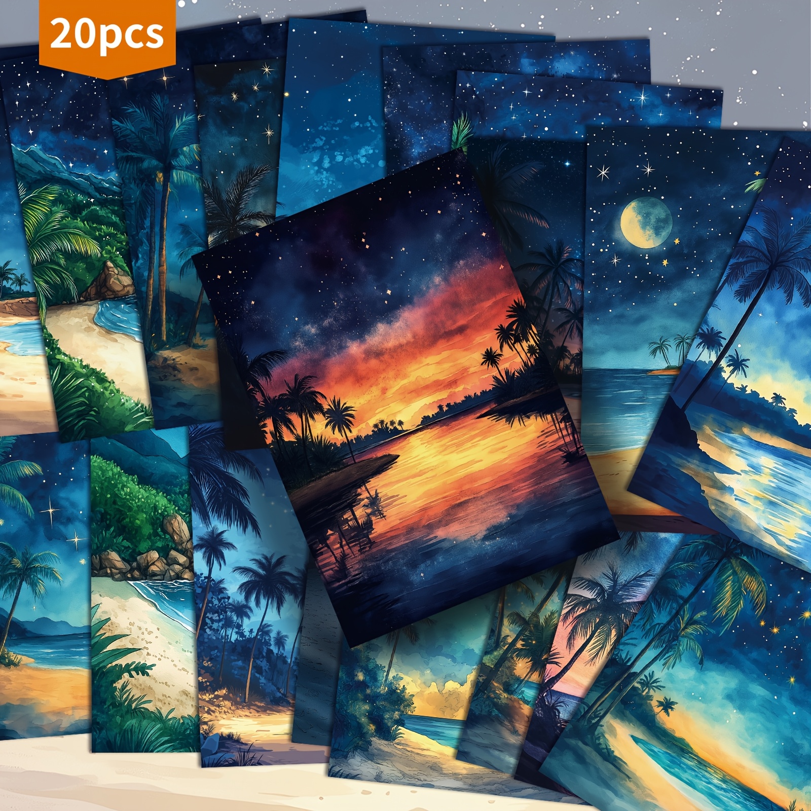 TEMU 20-pack Asstss Summer Sunset Postcards - 4x6 Inch Mermaid & Tropical , Classic Pinup Illustrations For Scrapbooking, Junk Journals, Holiday &