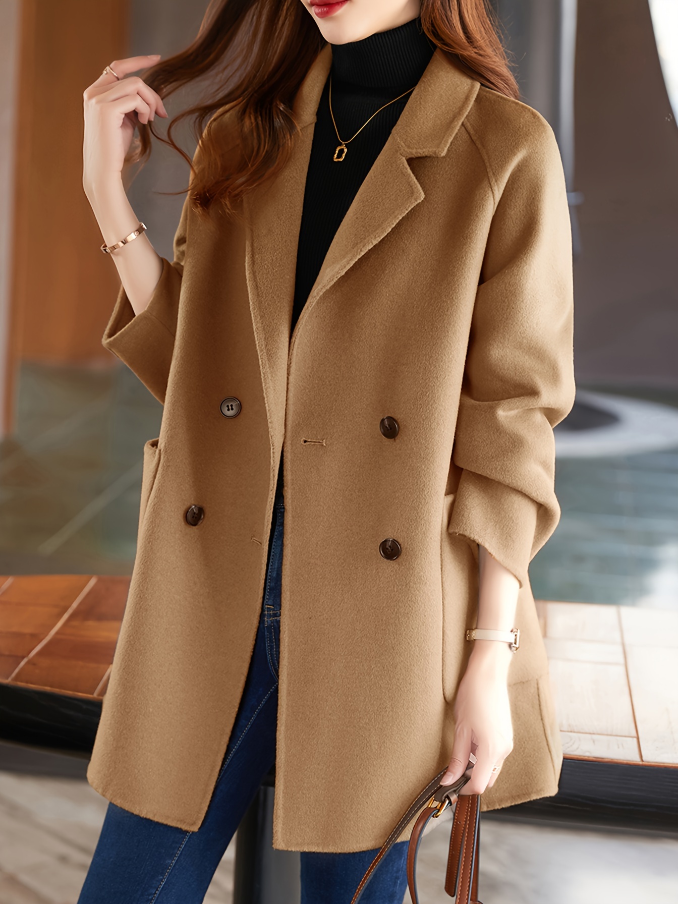 xwi 2024 winter women' breasted coat large pockets - Temu