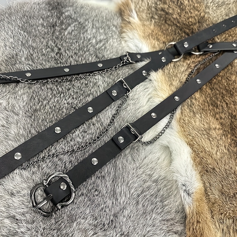 medieval faux leather metal chain waist belt vintage - Temu  display picture 3