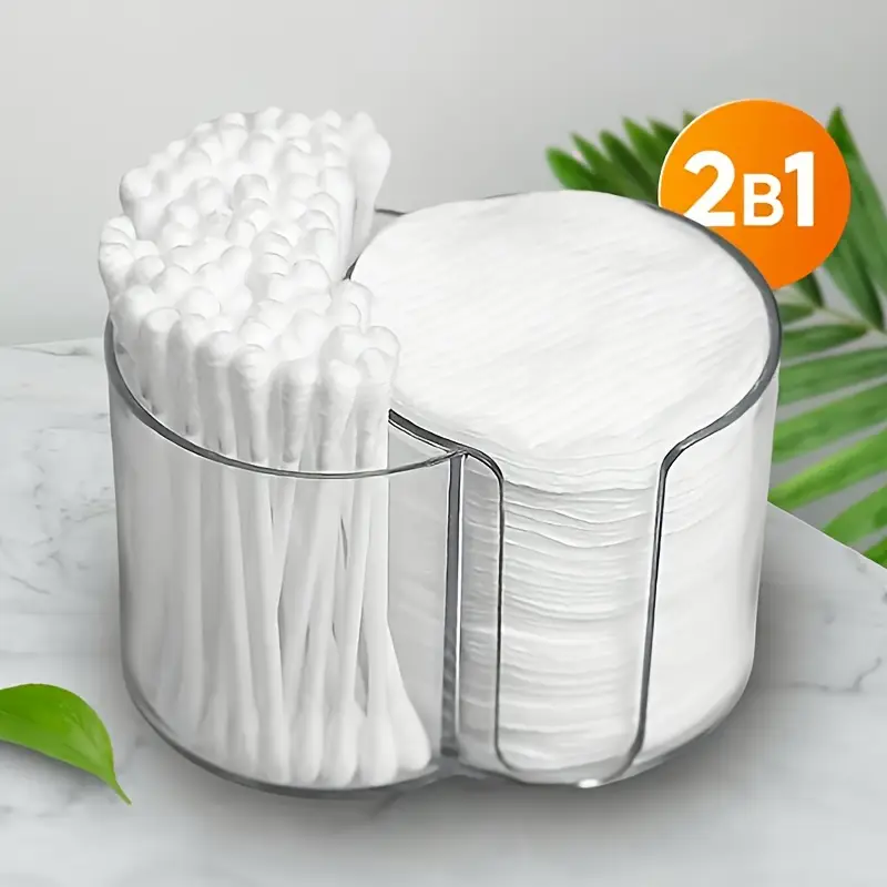 1pc round portable cosmetic storage box durable plastic makeup organizer with polished compact desktop case for bathroom travel dressing table modern makeup brush swab holder bathroom organizer Product details 0