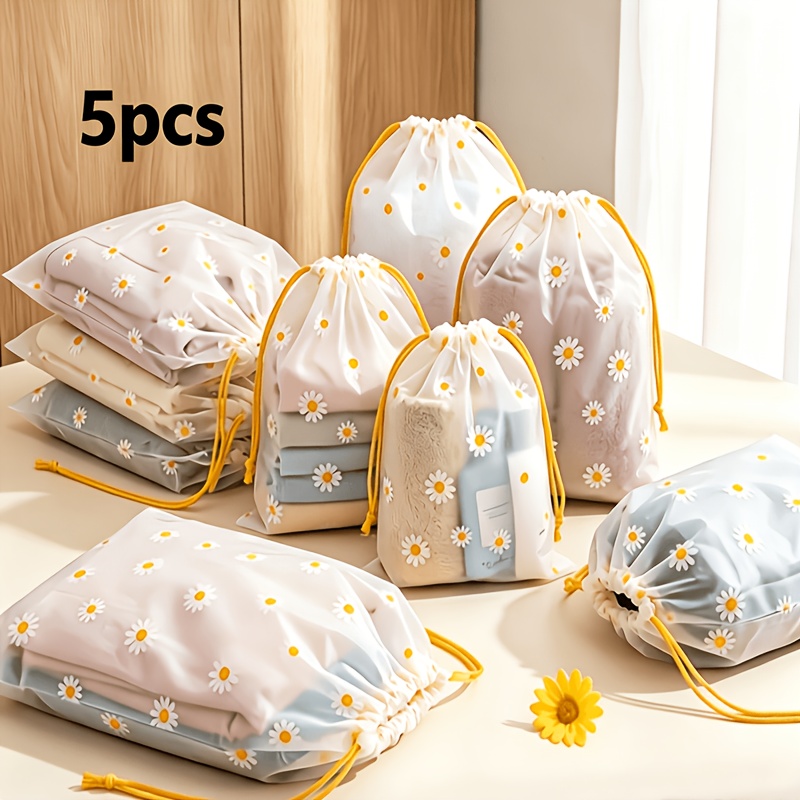 TEMU 5 pezzi Sacchetti di classificazione, Portaoggetti da viaggio a uso, Sacchetti con coulisse, Adatti per scarpe, lingerie, asciugamani, calze,