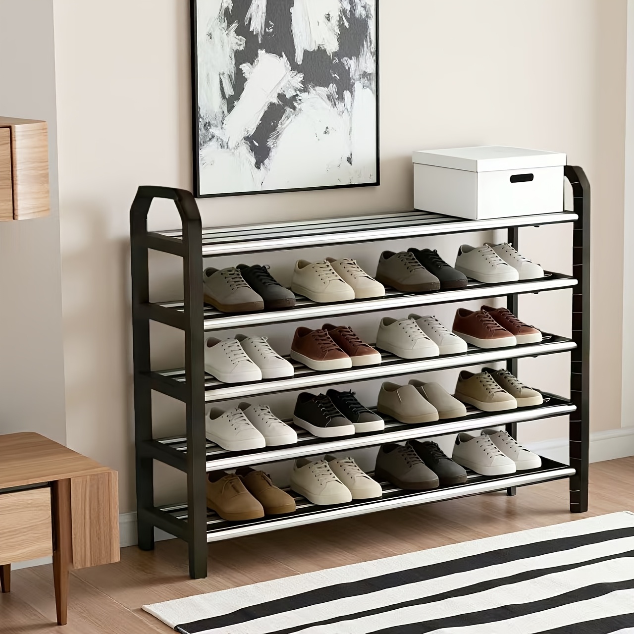 E-shop Platzsparender 5-stufiger Luxus-Schuhständer aus hochwertigem Metall, hält bis zu 20 Paar Schuhe, langlebiges schmales Design, mehrschichtige