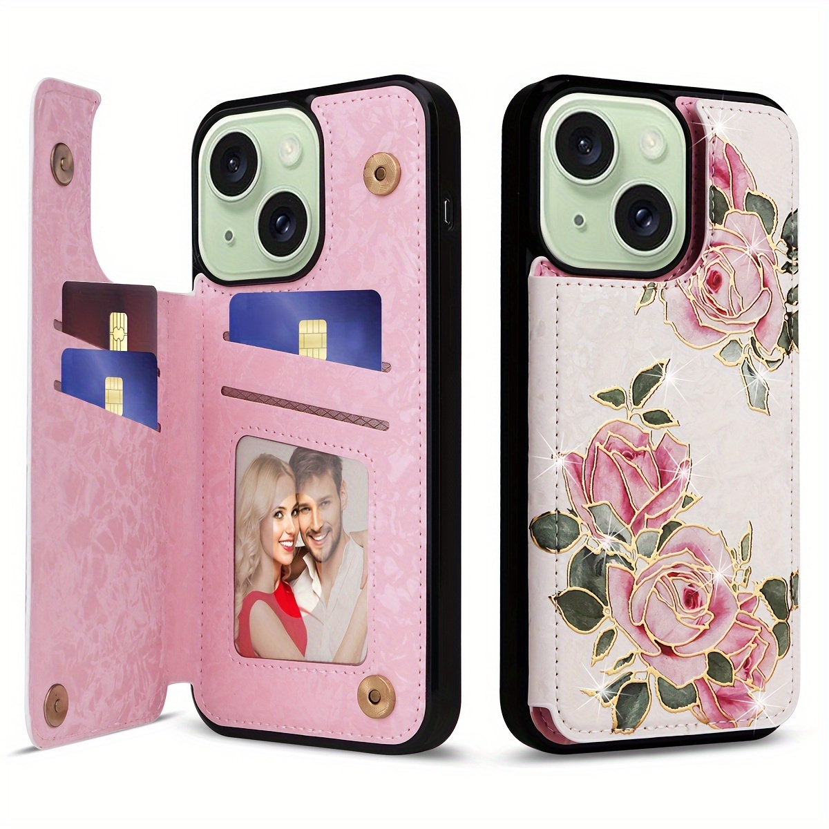 Wallet Case For IPhone 15/14/13/12/11 Pro Max With Card Holders, Faux Leather Cover Kickstand RFID Blocking Double Magnetic Clasp Rilievo Flower Shockproof Flip Case For Women Girls - Image 76