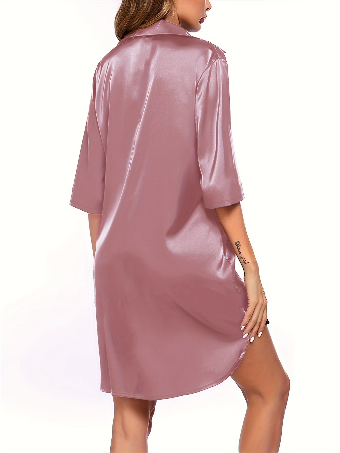 Women'S Plus Size Elegant Nightgown with Buttons Soft Purple, Long  Sleeve, Button-Up, Casual Sleepwear for Spring/Summer/Fall, Comfortable  Clothing
