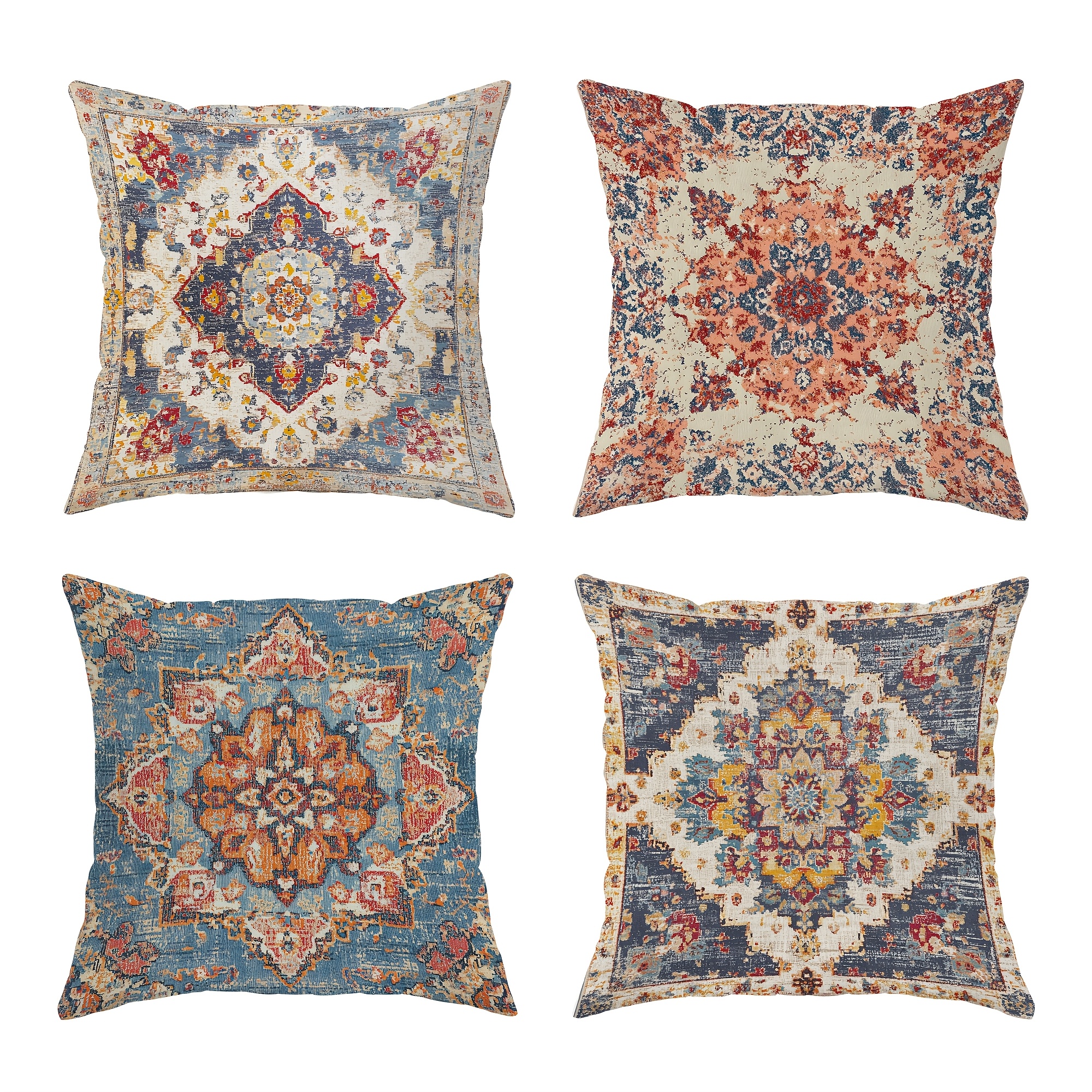 

4pcs Bohemian Velvet Throw Pillow Covers - Persian Pattern, Vintage , Soft & Cozy, One-sided Printing, Zipper Closure, Machine Washable, Living Room, Bedroom, Sofa, Or Bed Decor (no Inserts)