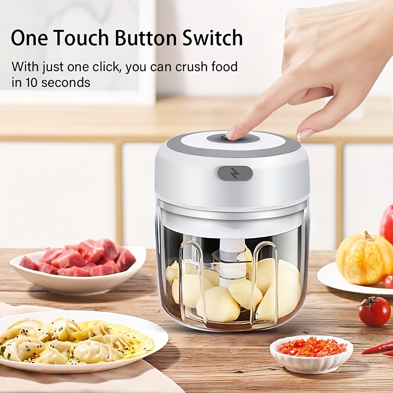 usb powered electric garlic chopper vegetable food processor 8 45oz portable mini chopper with 1400 rpm motor multi function for onion ginger meat fruit   interchangeable blades cleaning brush   for   prep vegetable slicer and chopper food preparation transparent   blending jar Product details 2