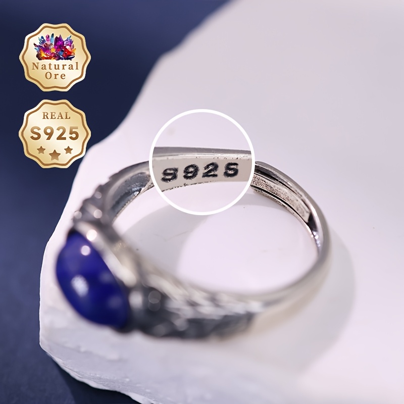 Women's 925 Silver Lapis Lazuli Ring, Adjustable Open-End