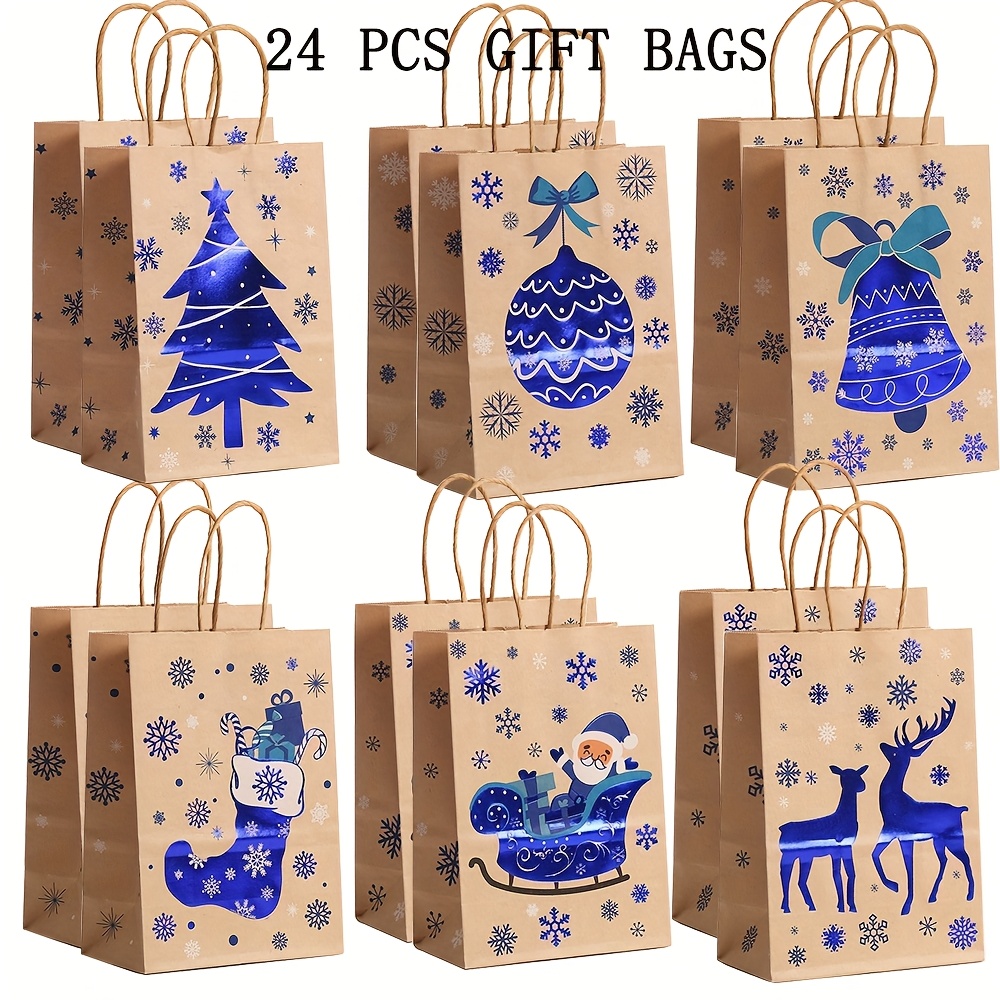 TEMU Bulk Christmas Paper Gift Bags With Sturdy Paper Handles - & Santa Claus Holiday Present Suitable For Xmas Parties, Stockings, And Claus-themed