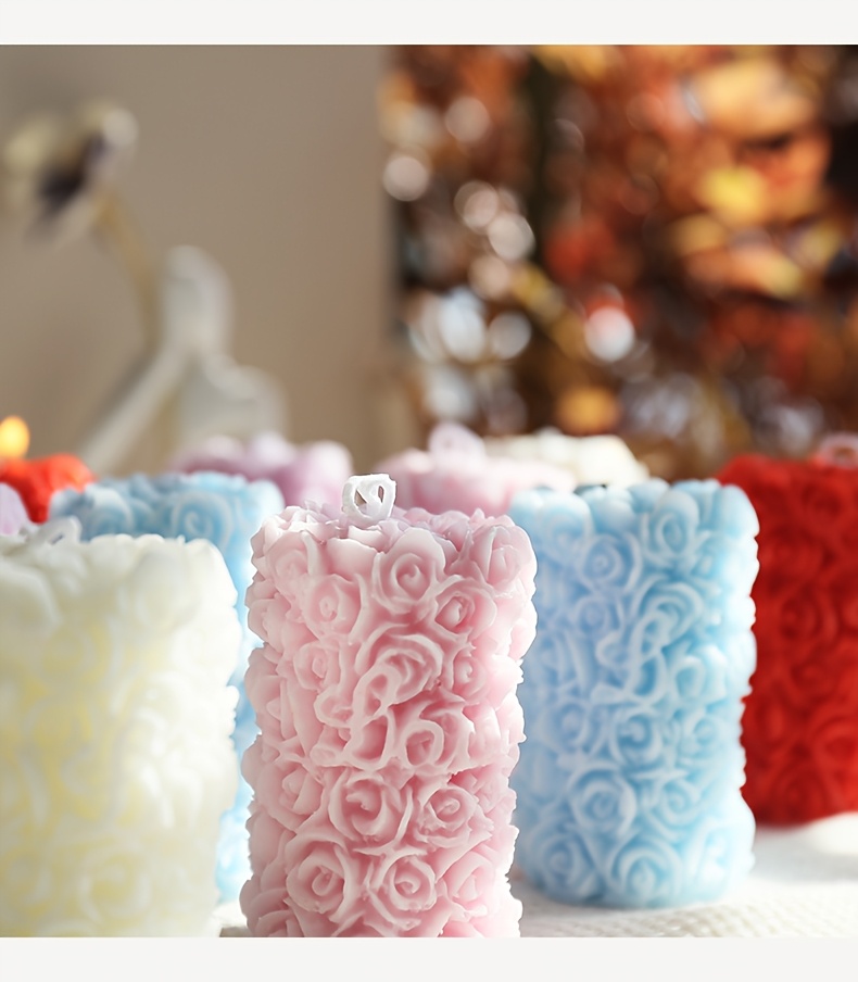 [Huayuxun] 5pcs, Holiday Decorative Candles, Rose Flower Pillar Shaped Candles, Soy Wax Candles, 4-6H Burn Time, Creative Gift, Home Decor, Desktop Ornament, Scented Candle, Photography Prop, Perfect for Valentine'S Day, Halloween, Christmas