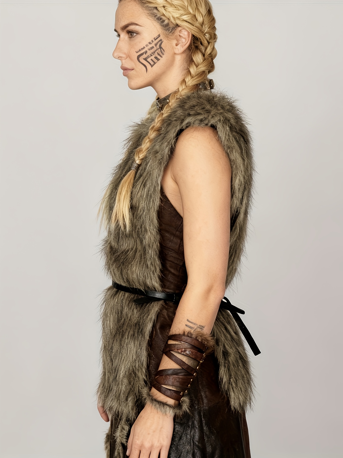 1pc womens vest   brown viking style garment artificial plushvintage character costume top suitable for history enthusiasts stage performances and festival costumes   a drawstring