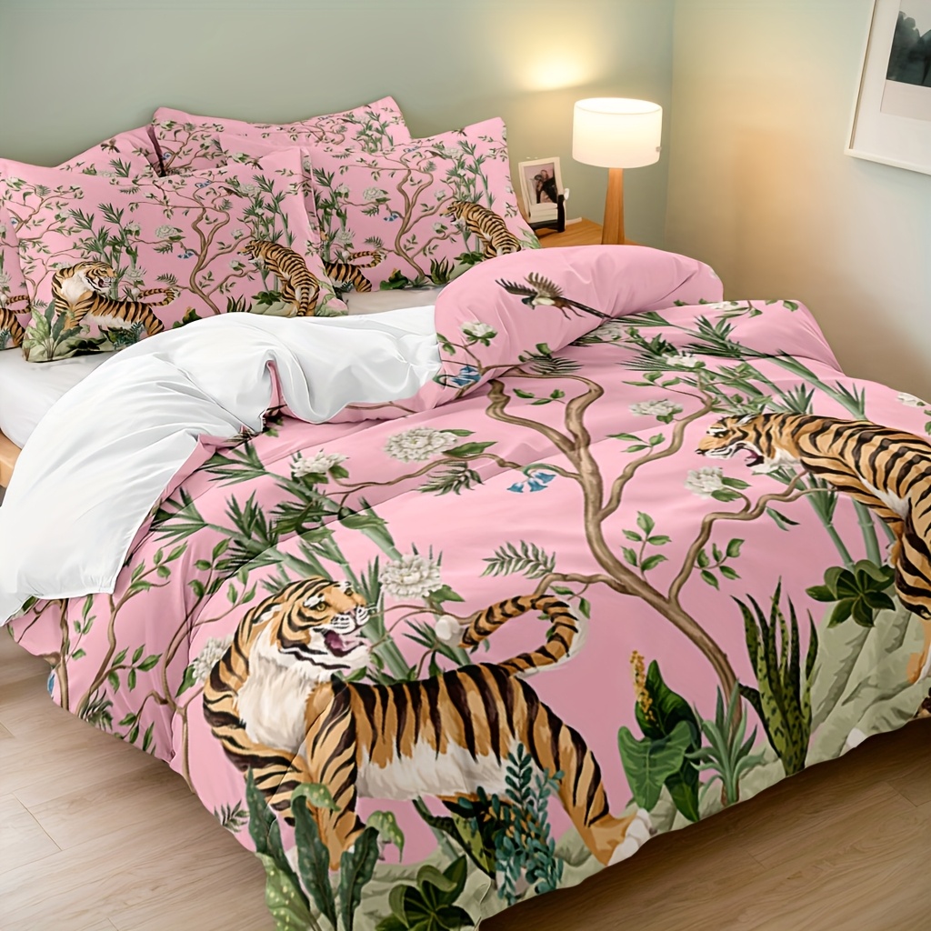 TEMU Juego de Nórdica de Poliéster de 3 Piezas (1* Nórdica + 2*Fundas de Almohada, Sin Relleno), Juego de Cama con Estampado de Tigre para Dormitorio