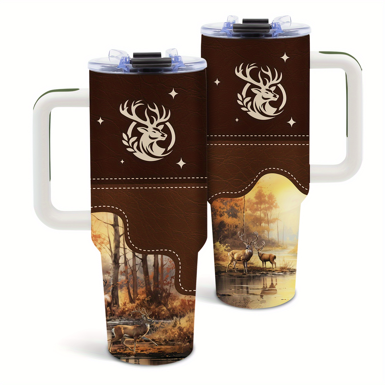 

40 Oz Stainless Steel Insulated Travel Coffee Mug With Handle And Lid - Deer And Camouflage Print, , Suitable For Outdoor, Hunting, Car Use - 304 Material, Men, Christmas/birthday/new Year Gift