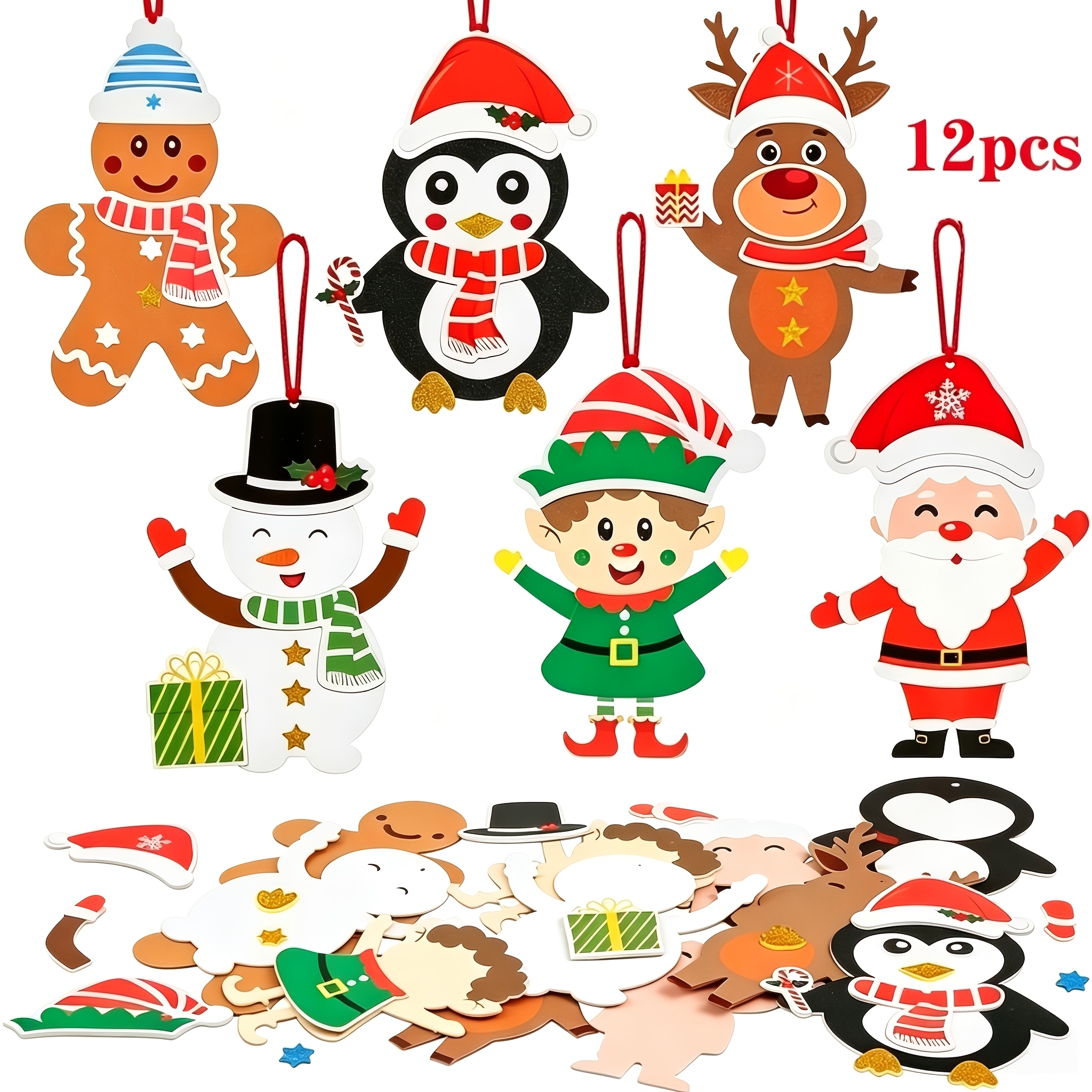 TEMU Lot de 12 pièces de cadeaux de fête multiples pour enfants, décorations de Noël en feutre à soi-, convient pour que fabriquent propres