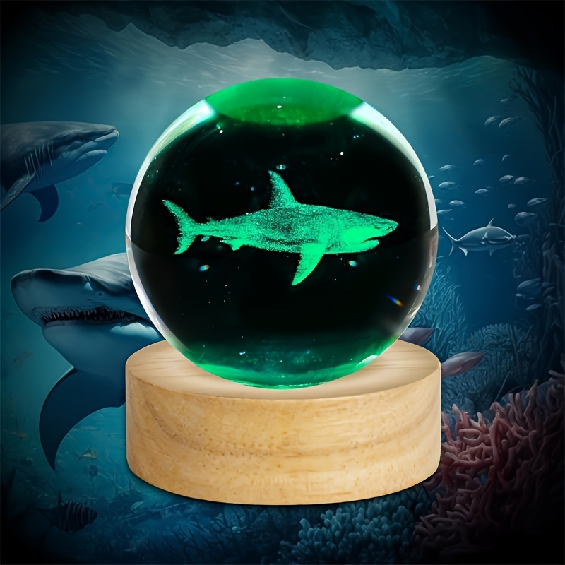 

3d Crystal Shark Led Night Light - 2.36" Table Lamp With Usb Power, Perfect Gift For Birthdays, Valentine's, Christmas | Includes Elegant Black Gift Box