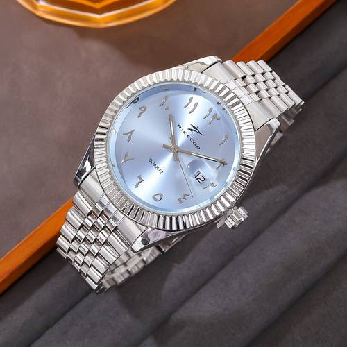 1 mens classic quartz watch round dial arabic calendar display stainless steel strap suitable for business meetings ideal gift for valentines day birthday