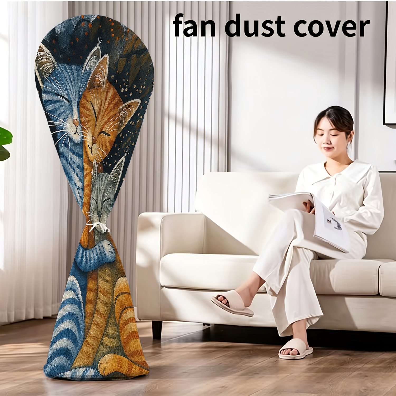 TEMU 1pc, Housse de ventilateur à motif chat confortable avec impression plate 2D, Housse universelle anti-poussière pour ventilateur électrique tout