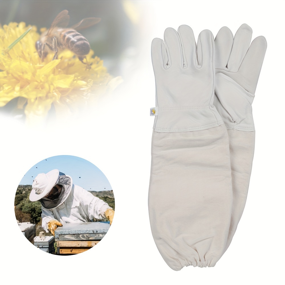 

Canvas Beekeeping Gloves, Professional Sheepskin Gauntlet With Elastic Cuffs, Bee Keeper Gear For Honey Harvesting, Beehive Maintenance - 1 Pair