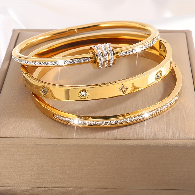 TEMU 3pcs Of Exquisite And Fashionable Stainless Steel Temperament Bracelet Set For Casual Attire And Party