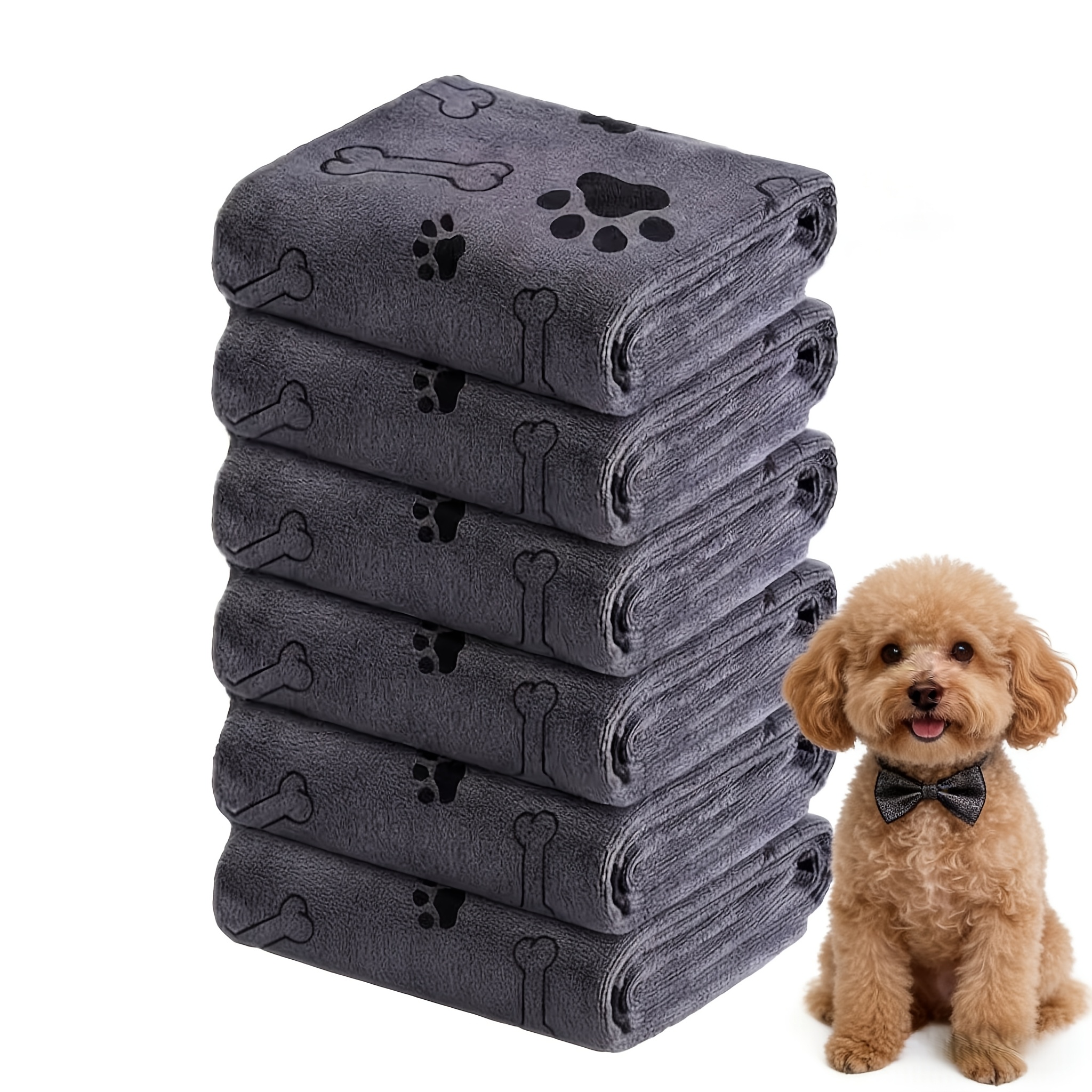 TEMU 6pcs (6-pack) Pack Super Absorbent Microfiber Pet Towels Suitable For Bathing, Grooming & Drying - Suitable For With Bone & Paw Print Patterns,