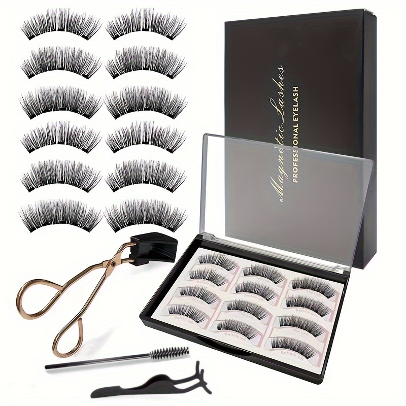 

Eyelash Kit: 12pcs Set & - False Lashes In 3 , -free, Application For Beginners