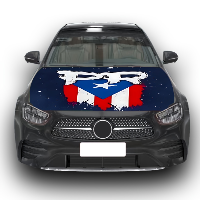 

A Set Of Car Accessories, Hood Cover And Mirror Covers, And , With Puerto Rican Flag And Design For Small To Medium-sized Vehicles