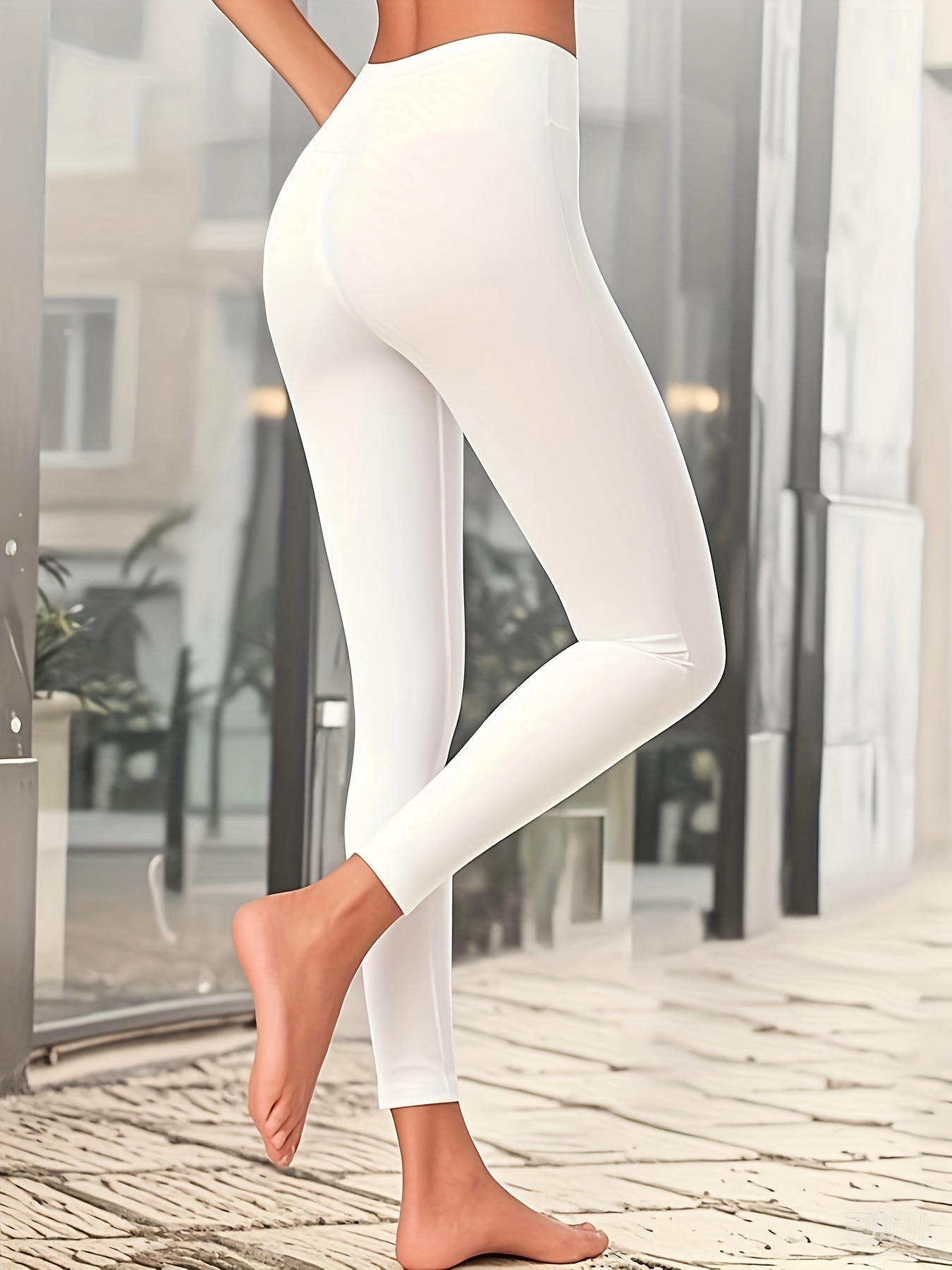 Women'S Plus Size High-Waist Stretchy Solid Color Leggings - Casual & Comfortable, Perfect for Beach Outings, All-Season Wear
